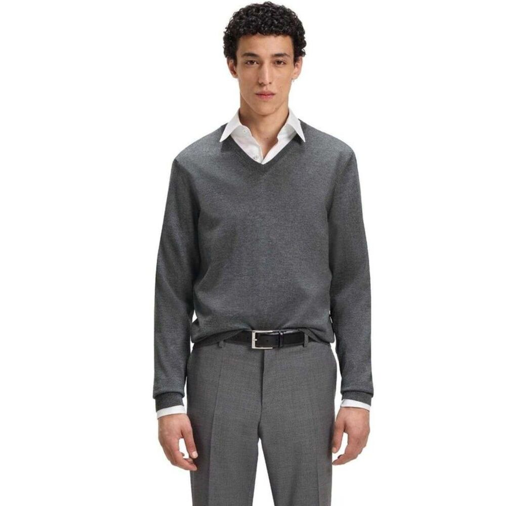Boss Mens Knitted Regular Formal Pullover / Medium Grey